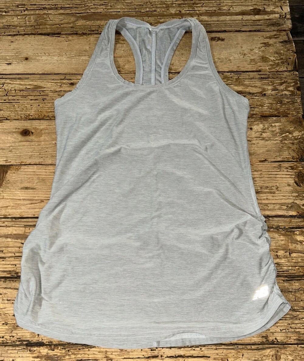 New Balance Women’s Size M Light Grey Heathered Ruched Sides Racerback Tank